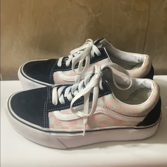 pink checkered platform vans